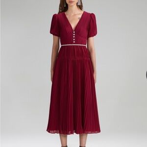NEW WITH TAGS Self-Portrait Burgundy Midi Dress with Button Detail